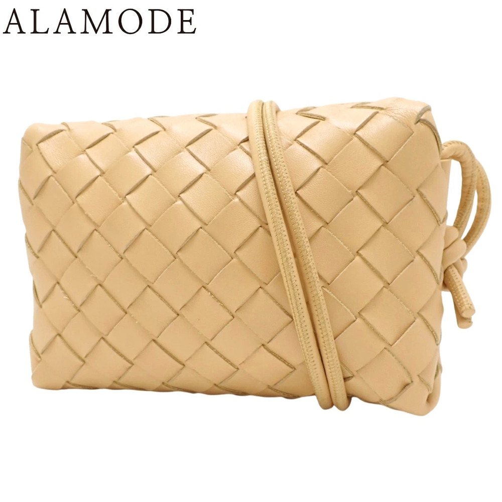 Bottega Veneta Intrecciato Loop Camera Bag Shoulder Crossbody Lambskin Beige Tan